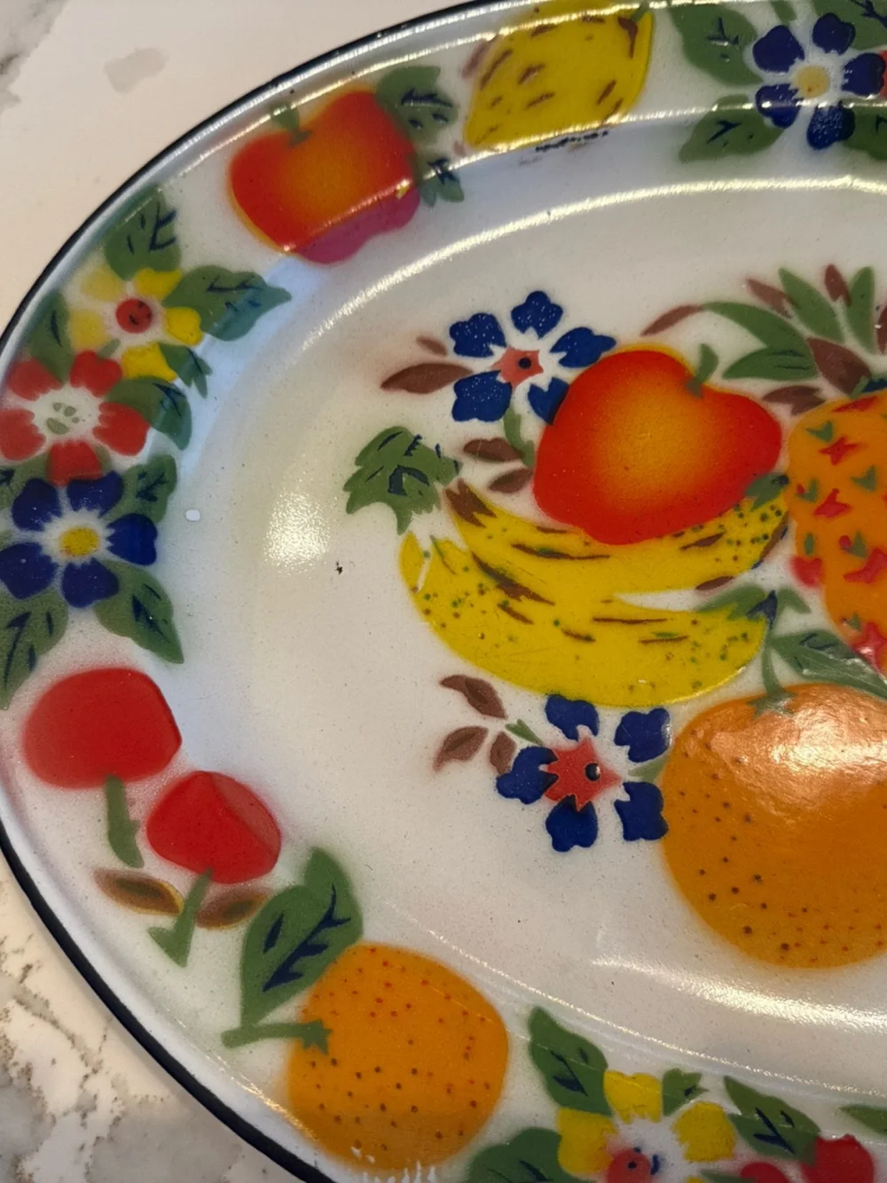 Vintage Fruit Pattern Platter - Bright Multi-Color, MCM, 50s, enamelware